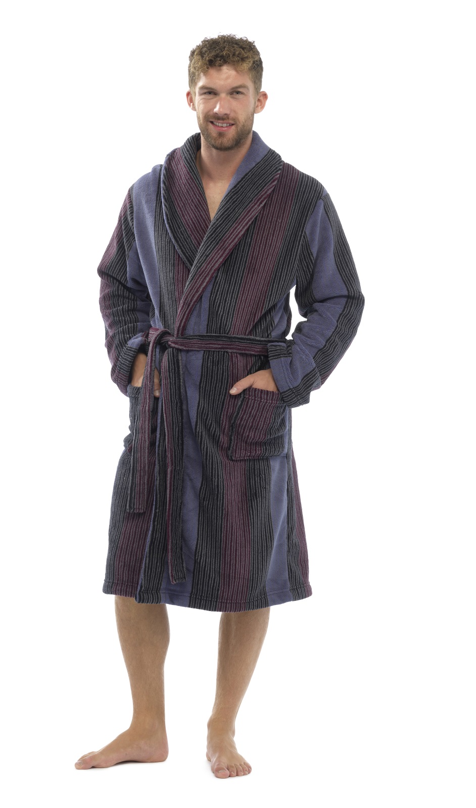 Mens Luxury Full Length Velour Fleece Robe Dressing Gown Boys Gents